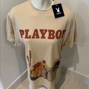NWT PLAYBOY Tan Graphic Tee for Men’s Sz M